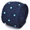 knitted navy blue tie with light blue polka dots
